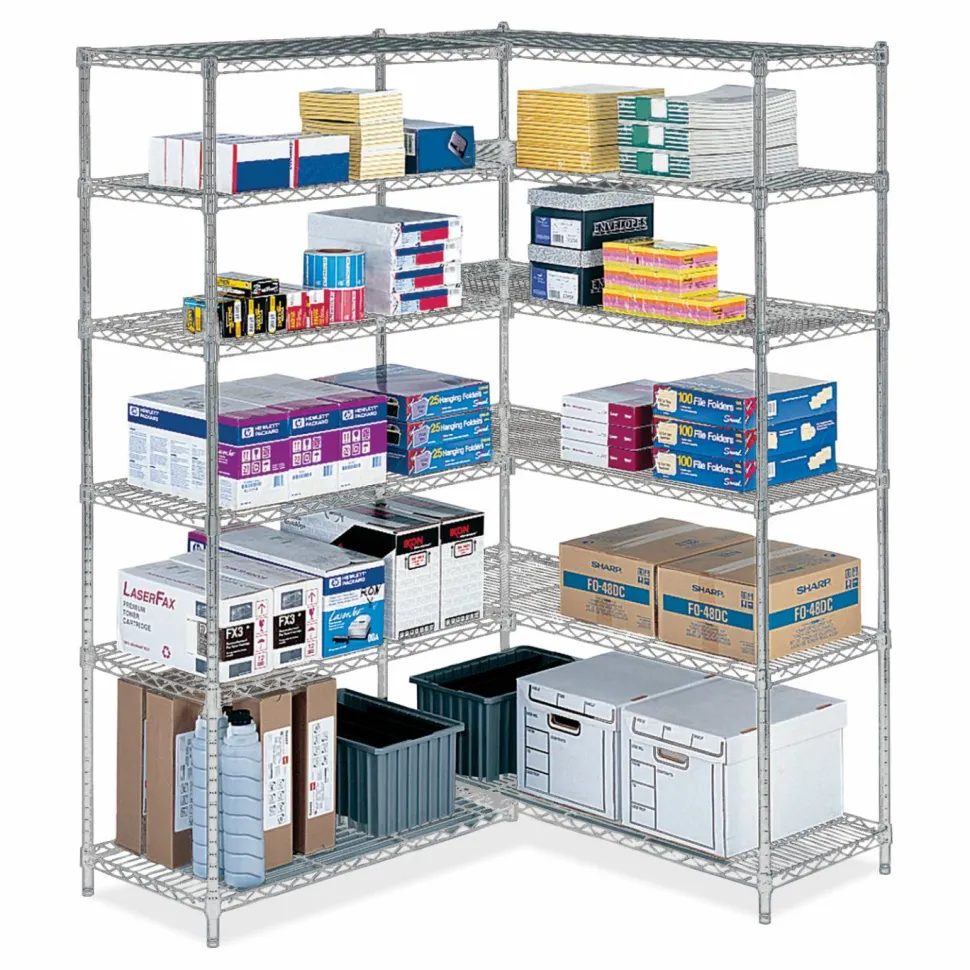 Safco Industrial Add-On Unit, Four-Shelf, 36w x 18d x 72h, Steel, Metallic Gray