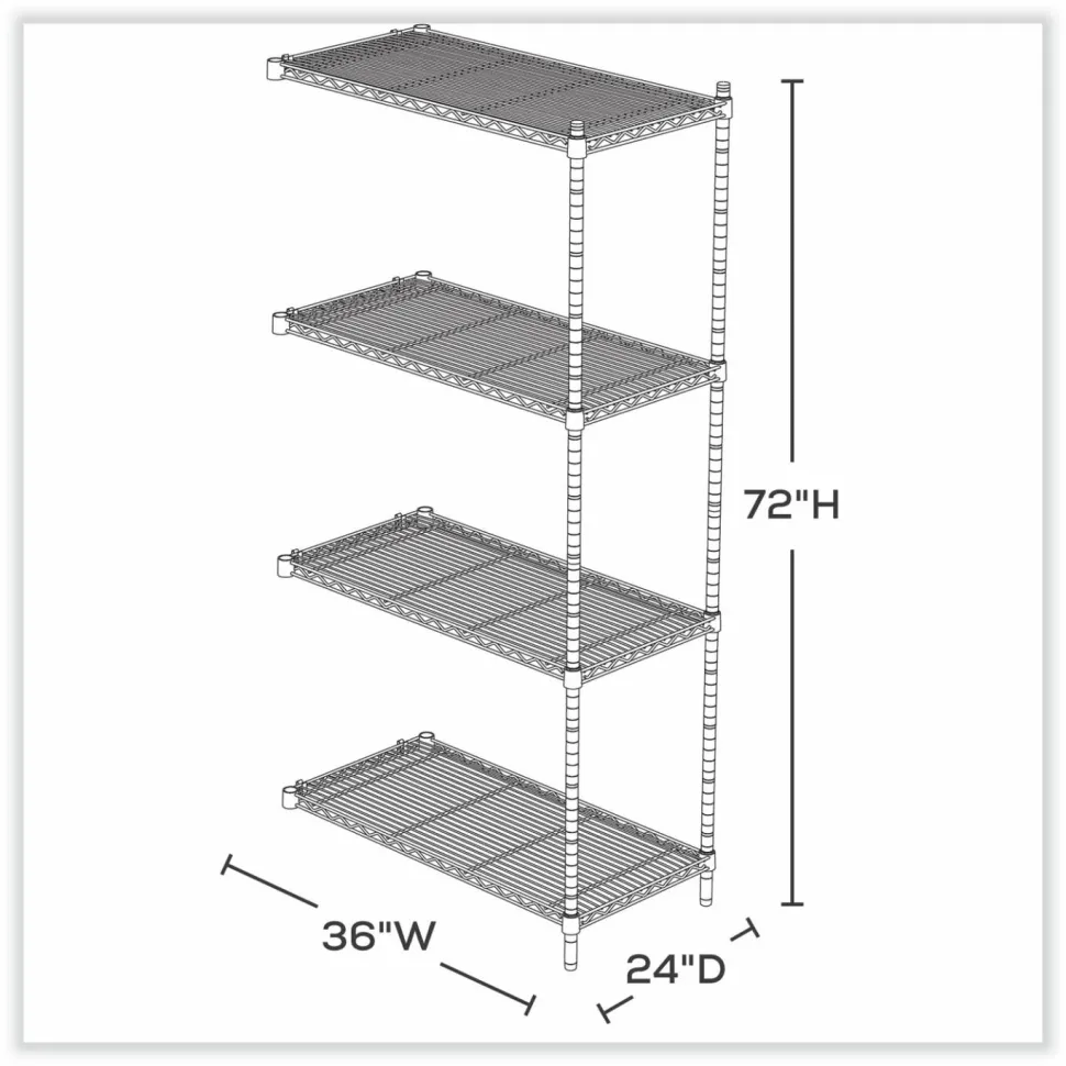 Safco Industrial Add-On Unit, Four-Shelf, 36w x 24d x 72h, Steel, Metallic Gray