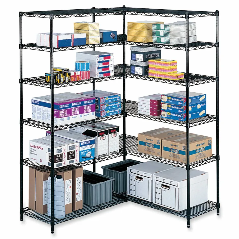 Safco Industrial Extra Shelf Pack, 36w x 24d x 1.5h, Steel, Black, 2/Pack