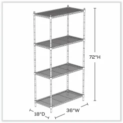 Safco Industrial Wire Shelving, Four-Shelf, 36w x 18d x 72h, Metallic Gray