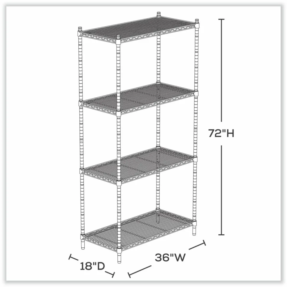 Safco Industrial Wire Shelving, Four-Shelf, 36w x 18d x 72h, Metallic Gray