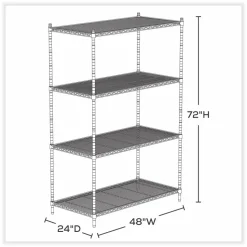 Safco Industrial Wire Shelving, Four-Shelf, 48w x 24d x 72h, Black