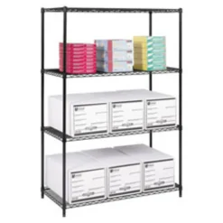 Safco Industrial Wire Shelving, Four-Shelf, 48w x 24d x 72h, Black