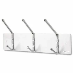 Safco Metal Wall Rack Coat Hooks, 3 Hooks, 7"H x 18"W x 3 3/4"D, Satin Aluminum