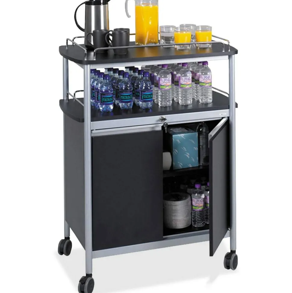 Safco Mobile Beverage Cart, 43"H x 33 1/2" W x 21 3/4" D, Black/Silver