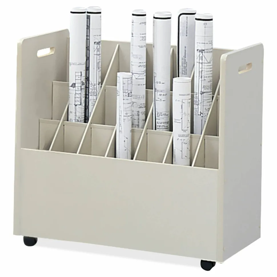 Safco Mobile Roll File, 21 Compartments, 30.25w x 15.75d x 29.25h, Tan
