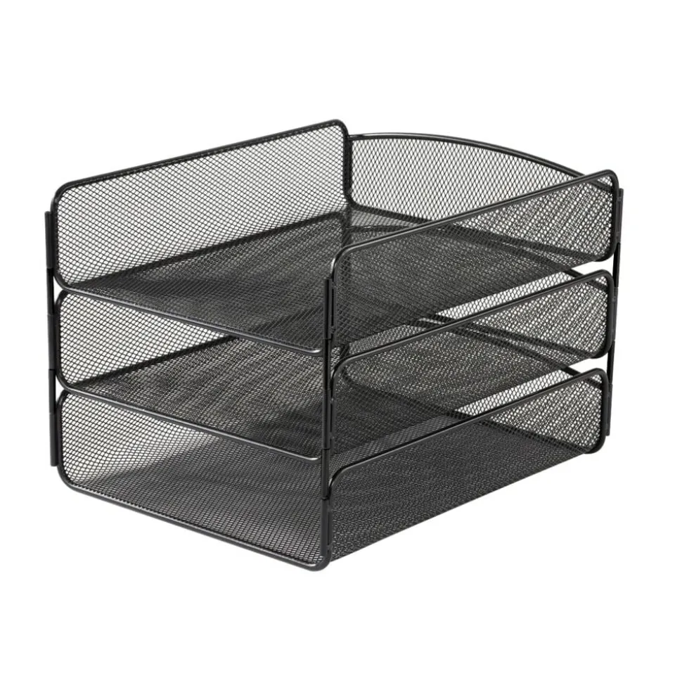 Safco Onyx Cubicle Panel Triple Letter Tray, 9 1/4" x 11 3/4" x 8", Black
