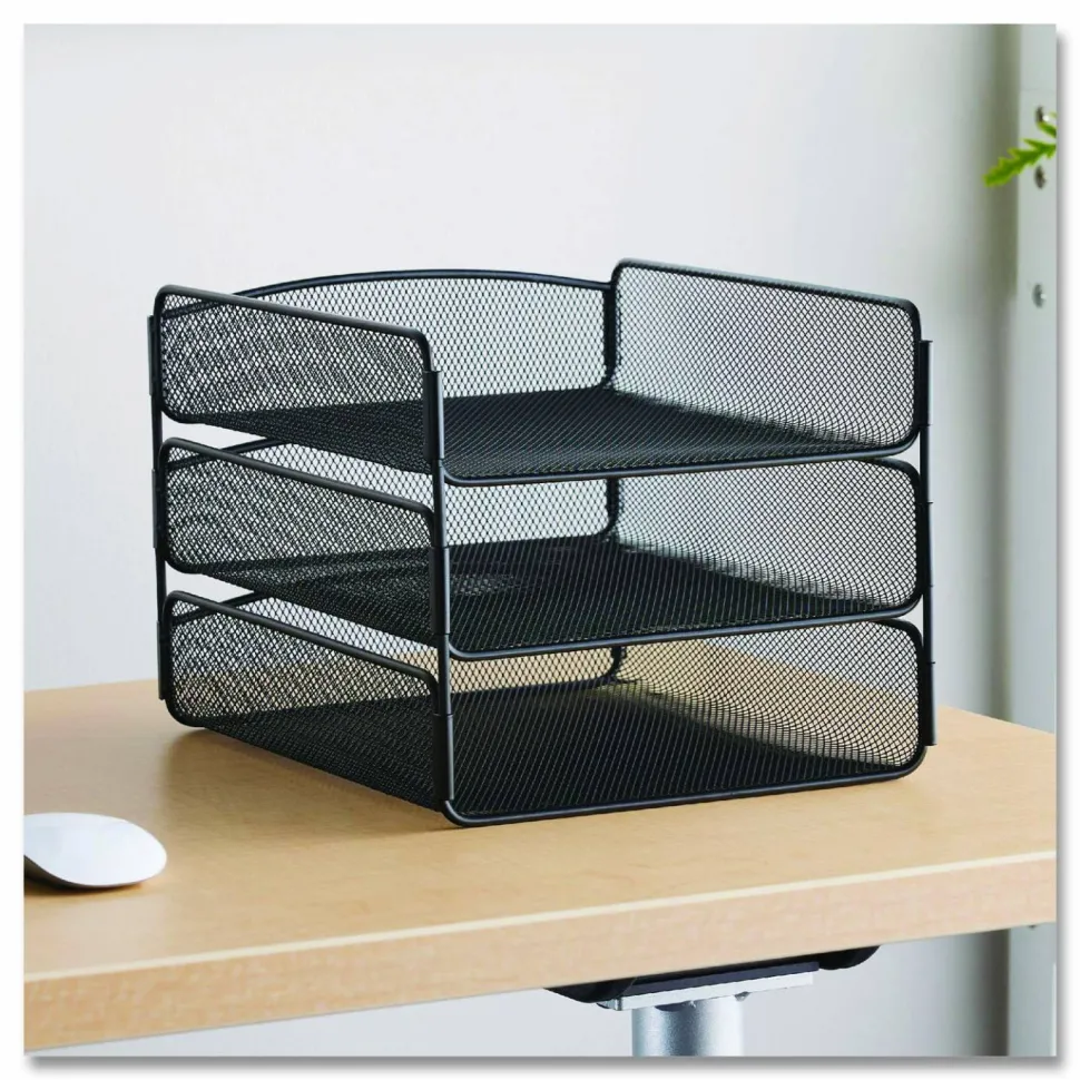 Safco Onyx Cubicle Panel Triple Letter Tray, 9 1/4" x 11 3/4" x 8", Black