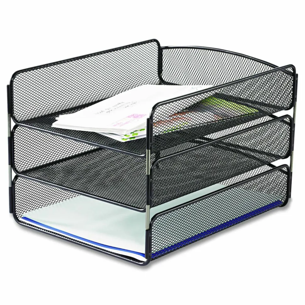 Safco Onyx Cubicle Panel Triple Letter Tray, 9 1/4" x 11 3/4" x 8", Black
