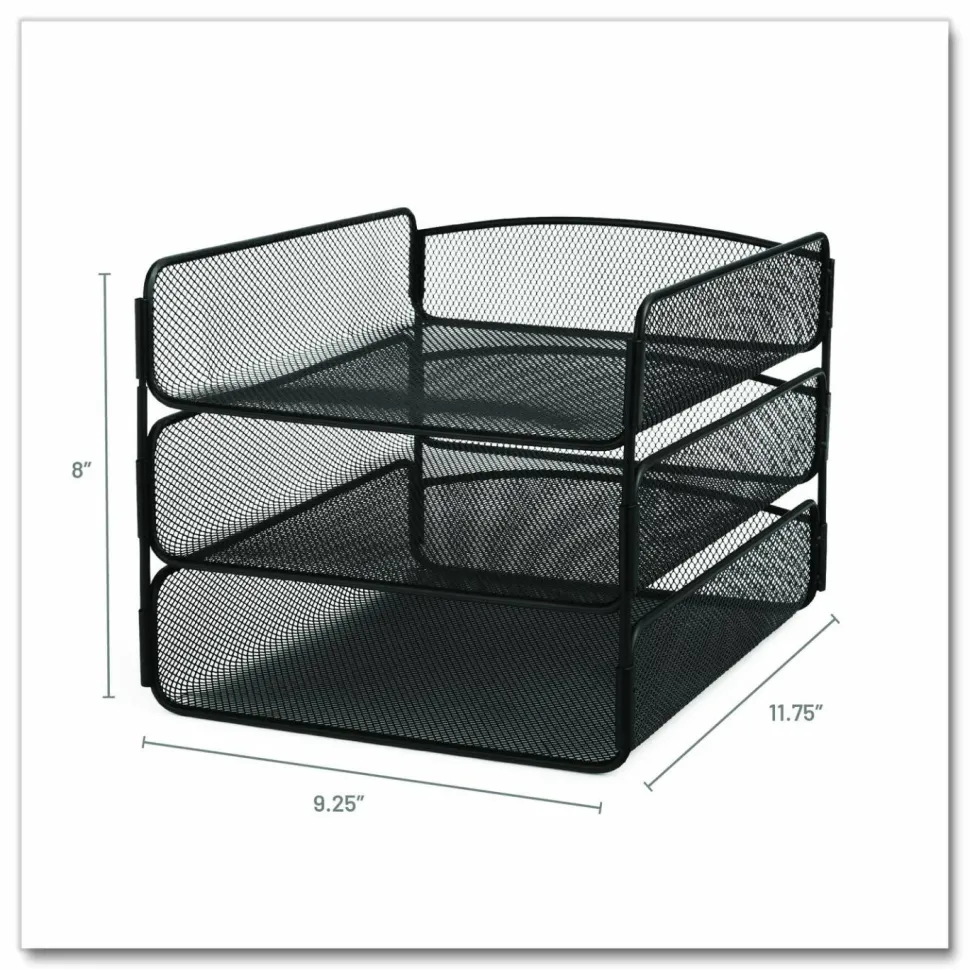 Safco Onyx Cubicle Panel Triple Letter Tray, 9 1/4" x 11 3/4" x 8", Black