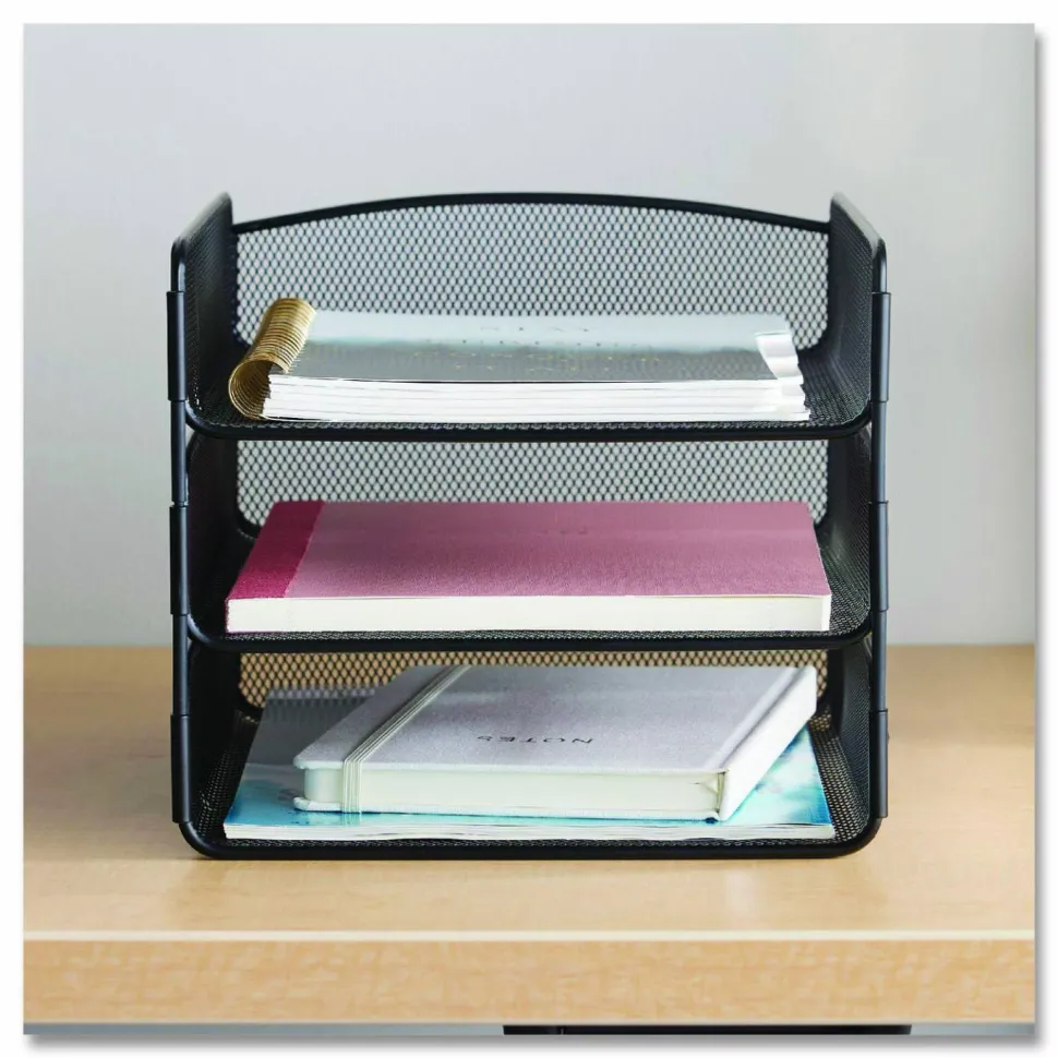 Safco Onyx Cubicle Panel Triple Letter Tray, 9 1/4" x 11 3/4" x 8", Black