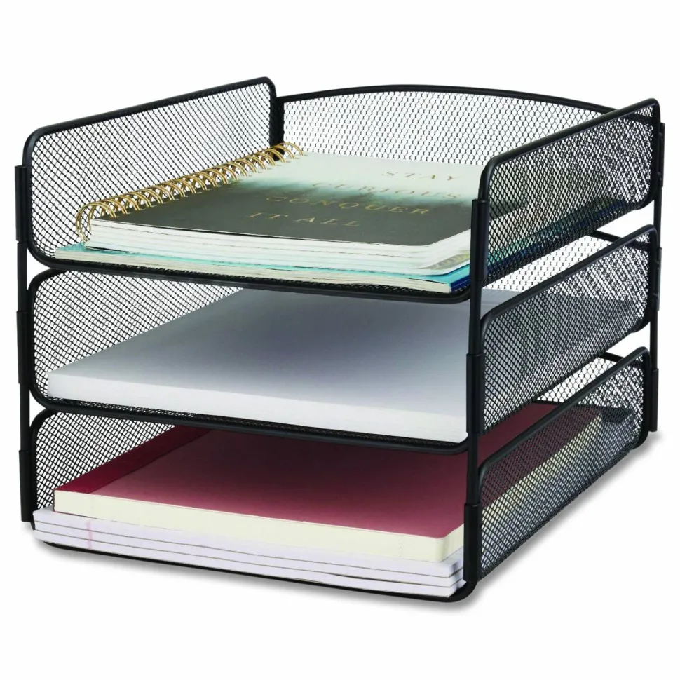 Safco Onyx Cubicle Panel Triple Letter Tray, 9 1/4" x 11 3/4" x 8", Black
