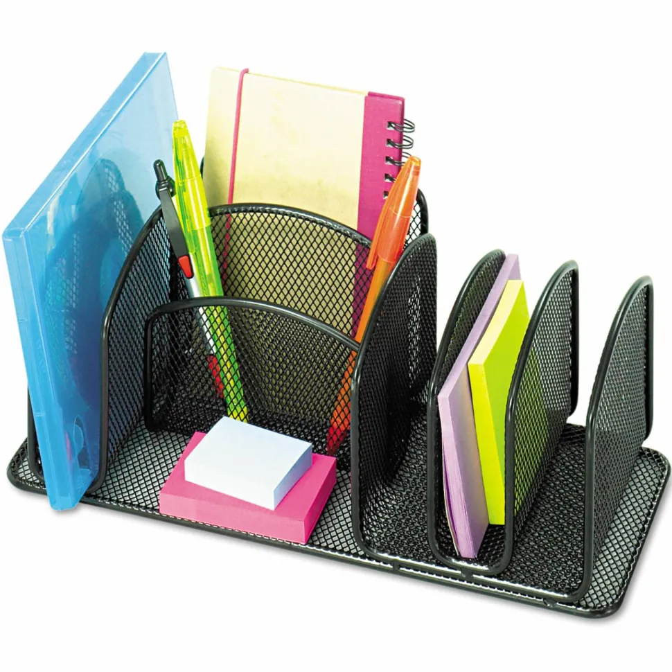 Safco Onyx Deluxe Steel Desktop Organizer, 12 5/8"H x 4 5/16"W x 4 5/16"D, Black
