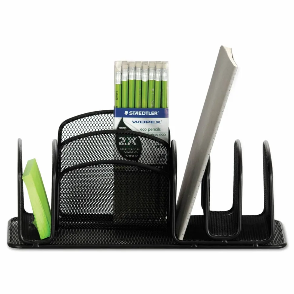 Safco Onyx Deluxe Steel Desktop Organizer, 12 5/8"H x 4 5/16"W x 4 5/16"D, Black