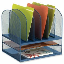 Safco Onyx Desk Organizer with Two Horizontal and Six Upright Sections, Letter Size Files, 13.25 x 11.5 x 13, Blue