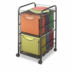 Safco Onyx Mesh File Cart With 2 File Drawers, 27-1/2"H x 15-1/4"W x 17-1/2"D, Black