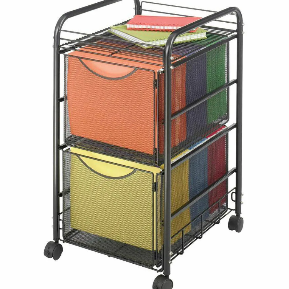 Safco Onyx Mesh File Cart With 2 File Drawers, 27-1/2"H x 15-1/4"W x 17-1/2"D, Black