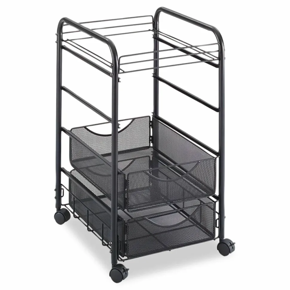 Safco Onyx Mesh File Cart With 1 File Drawer And 2 Small Drawers, 27 1/2"H x 15 1/4"W x 17 1/2"D, Black