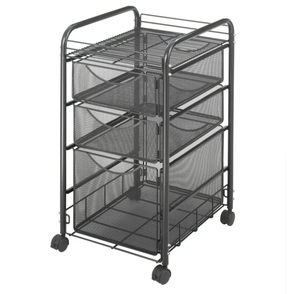 Safco Onyx Mesh File Cart With 1 File Drawer And 2 Small Drawers, 27 1/2"H x 15 1/4"W x 17 1/2"D, Black