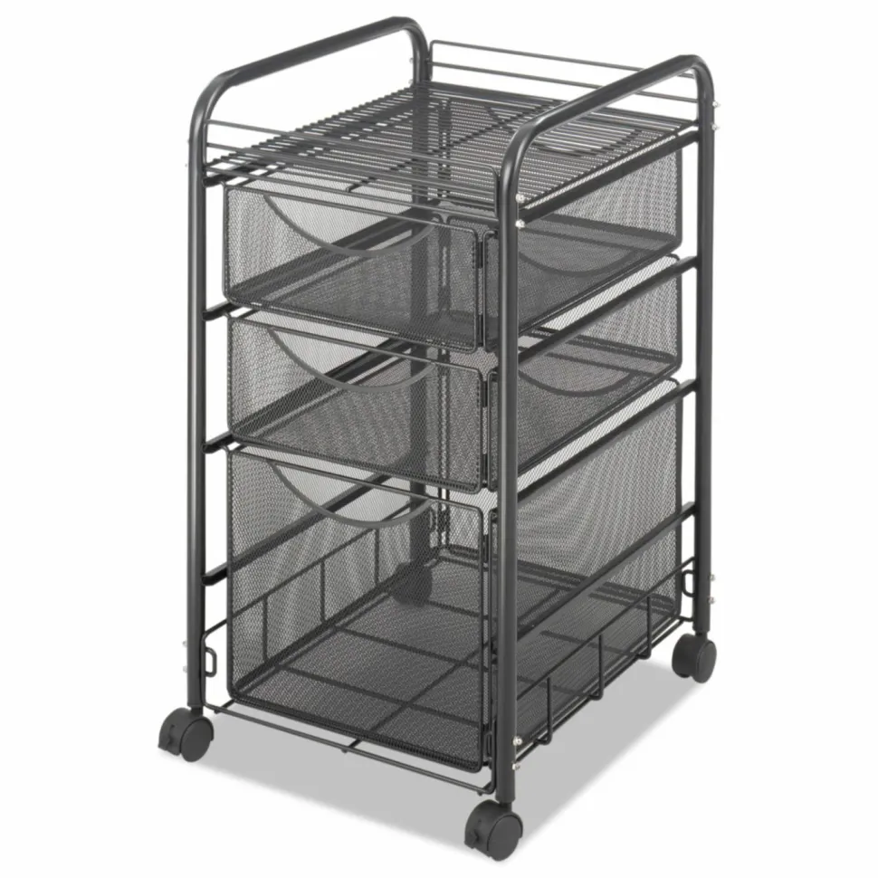 Safco Onyx Mesh File Cart With 1 File Drawer And 2 Small Drawers, 27 1/2"H x 15 1/4"W x 17 1/2"D, Black
