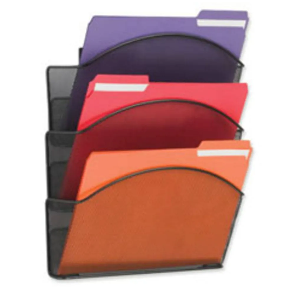Safco Onyx Mesh Letter-Size Triple Wall Pocket, 17 1/4"H x 12"W x 3 1/4"D, Black