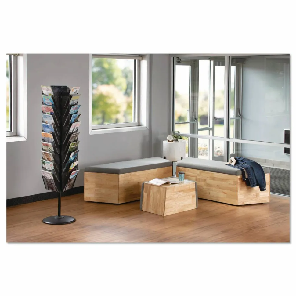 Safco Onyx 30-Pocket Mesh Rotating Literature Display, 65"H x 16"D, Black