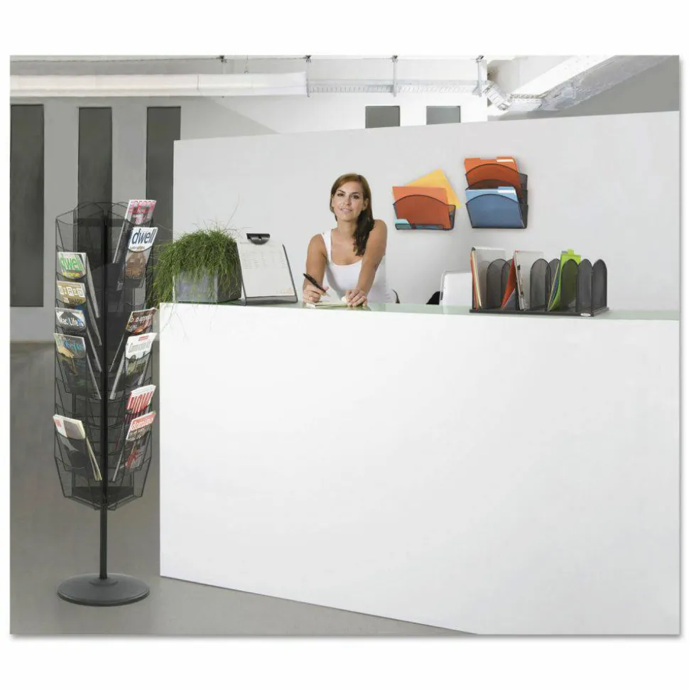 Safco Onyx 30-Pocket Mesh Rotating Literature Display, 65"H x 16"D, Black
