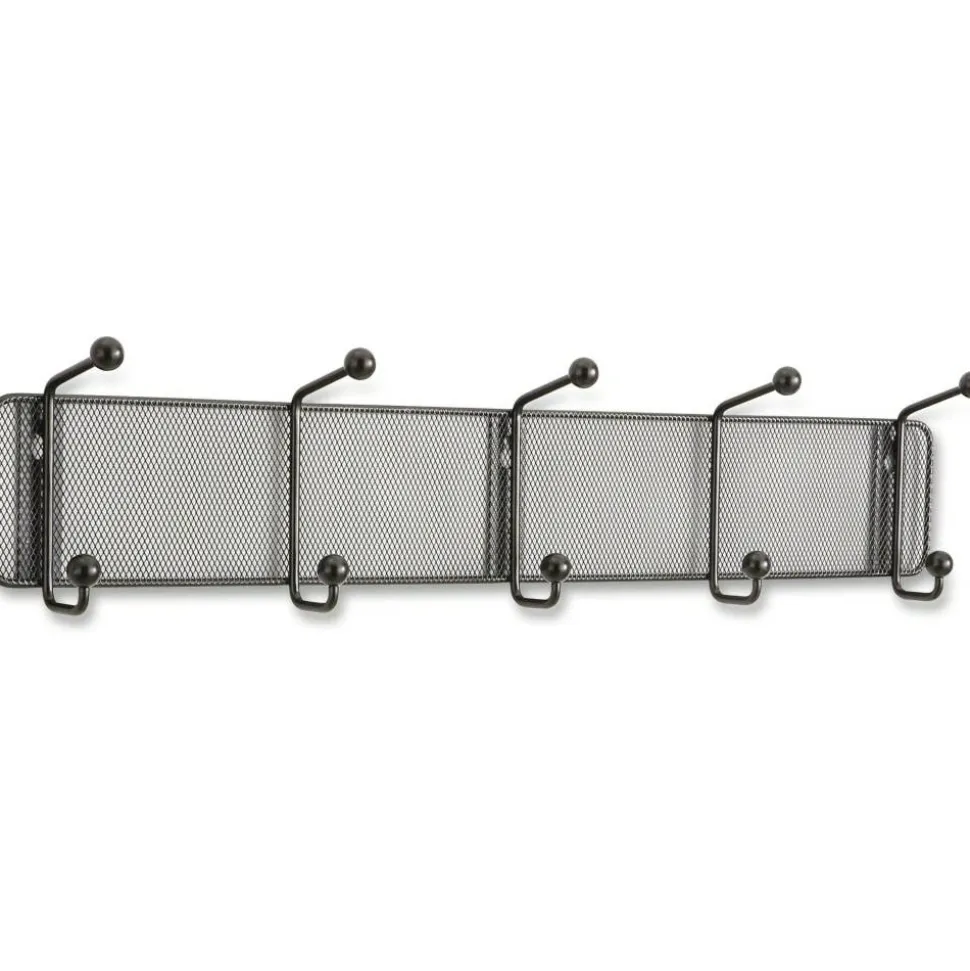 Safco Onyx Steel Mesh 5-Hook Wall Rack, 5-1/2"H x 26-3/4"W x 3"D, Black