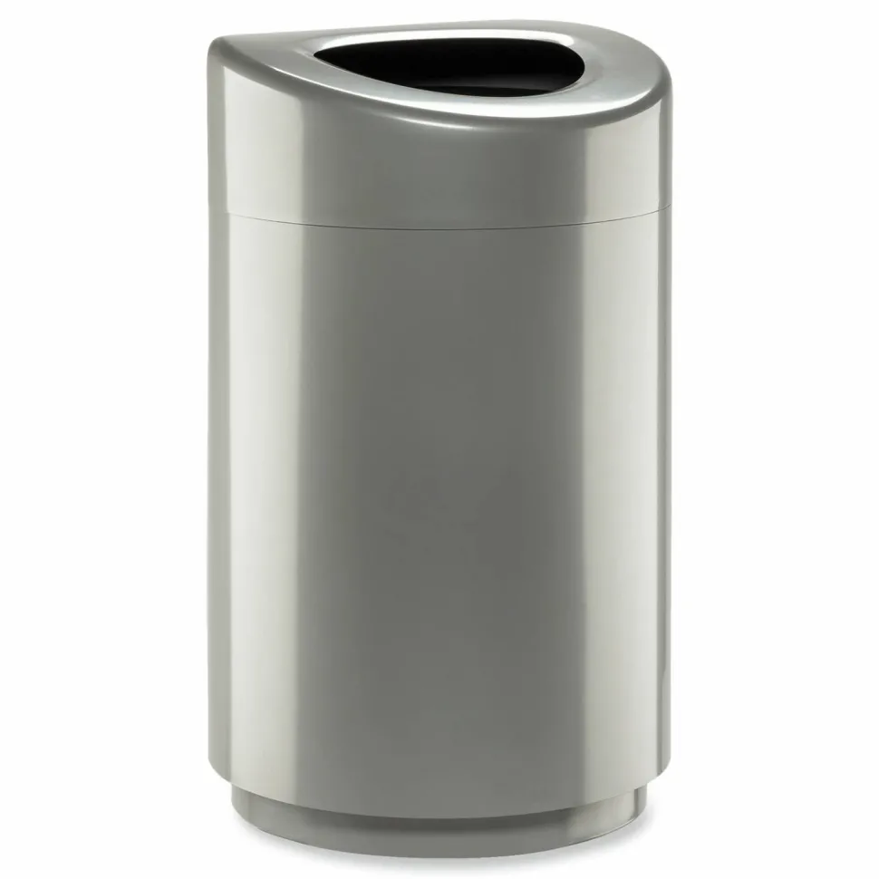 Safco Open Top Round Waste Receptacle, 30 gal, Steel, Silver
