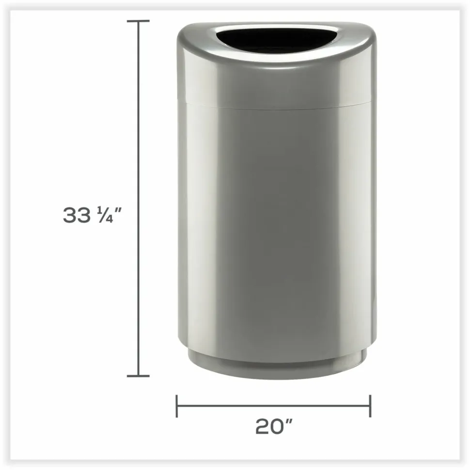 Safco Open Top Round Waste Receptacle, 30 gal, Steel, Silver