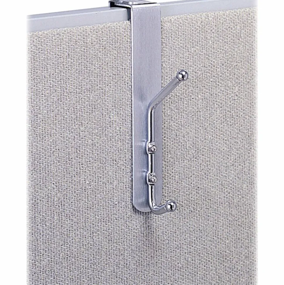 Safco Over-The-Panel Double-Garment Coat Hook, 8-1/2"H x 1-1/2"W x 4-1/4"D, Silver