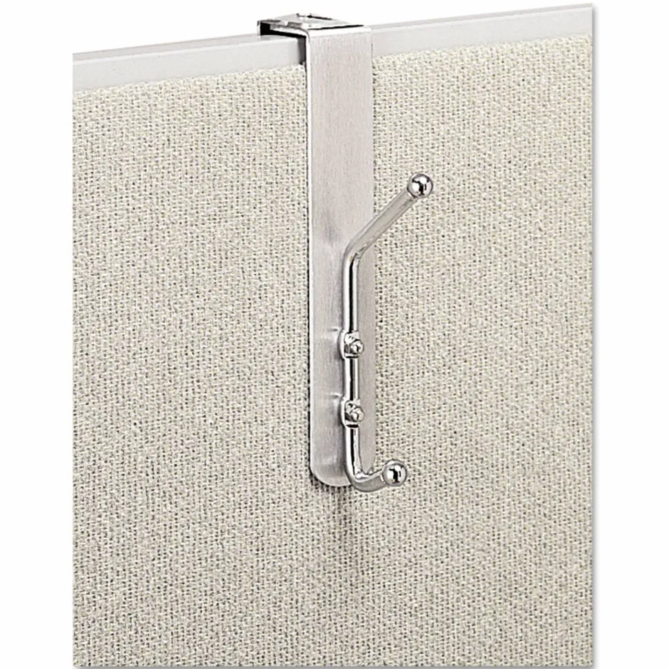 Safco Over-The-Panel Double-Garment Coat Hook, 8-1/2"H x 1-1/2"W x 4-1/4"D, Silver
