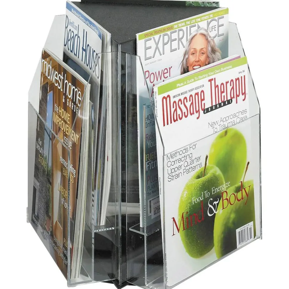 Safco 6 Pocket Magazine and Pamphlet Rotating Tabletop Display, Triangular, 12 3/4"H x 15"W