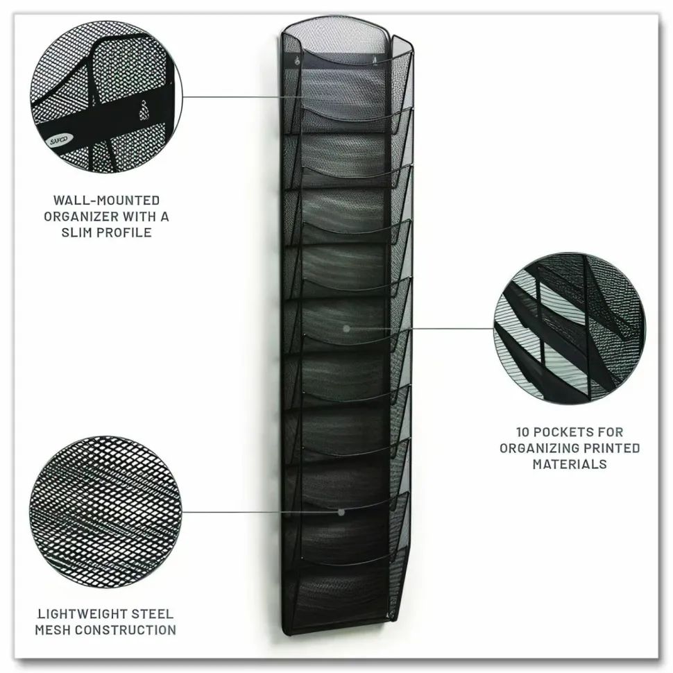 Safco 10-Pocket Mesh Magazine Rack, Black
