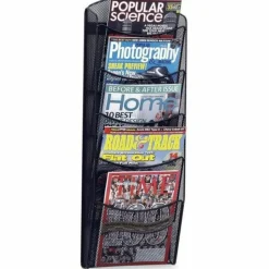 Safco 5-Pocket Mesh Magazine Rack, 28 1/3"H x 10 1/4"W x 3 1/2"D, Black