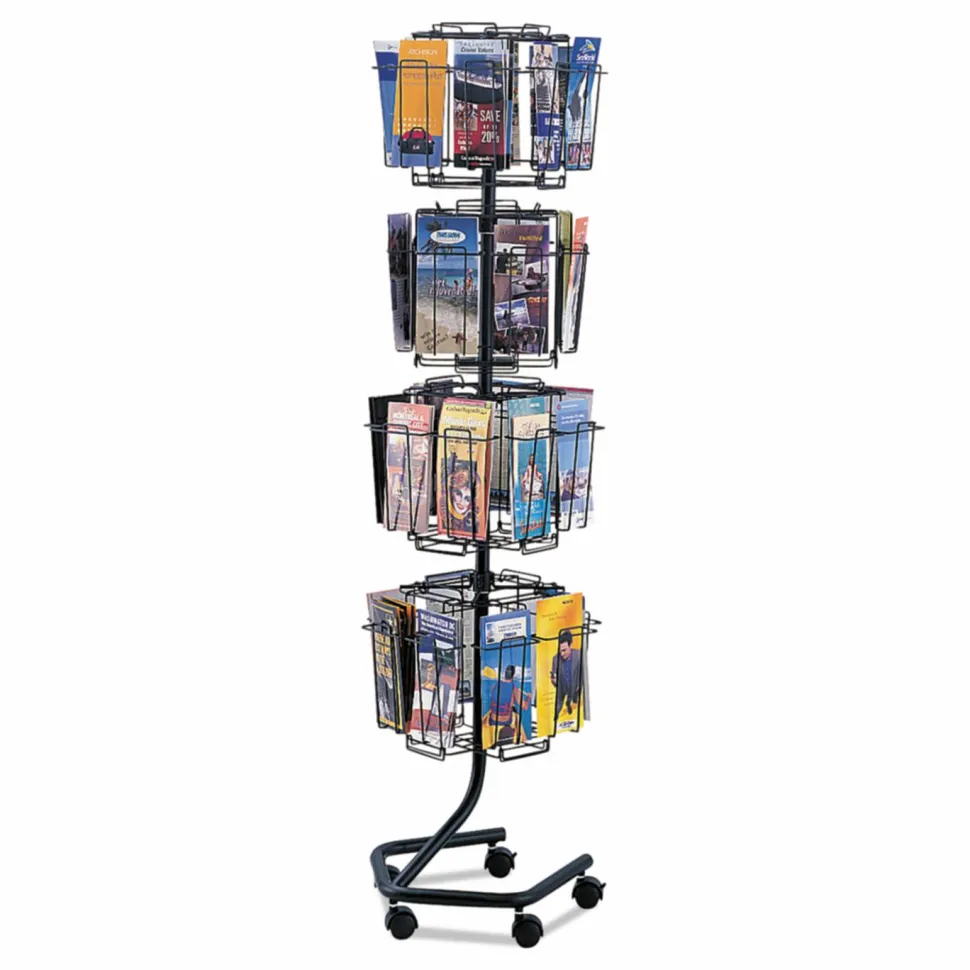 Safco 32-Pocket Wire Rotary Brochure Literature Rack, 60"H x 15"W x 15"D, Charcoal