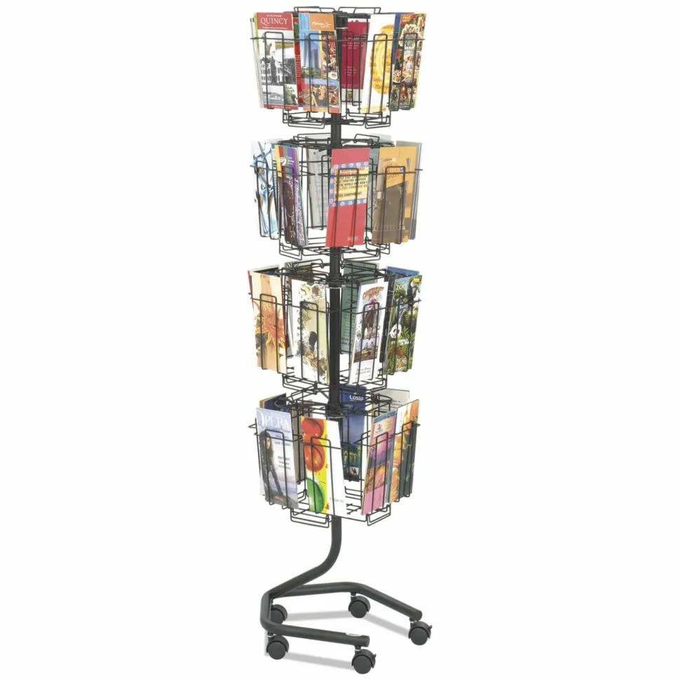 Safco 32-Pocket Wire Rotary Brochure Literature Rack, 60"H x 15"W x 15"D, Charcoal