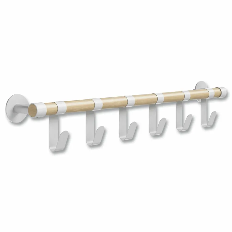 Safco Resi Coat Wall Rack, 6 Hook, 36.25w x 4.25d x 6h, White