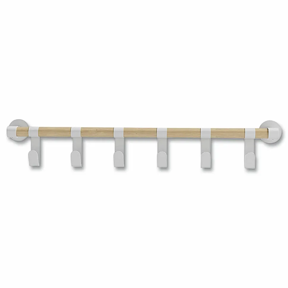 Safco Resi Coat Wall Rack, 6 Hook, 36.25w x 4.25d x 6h, White