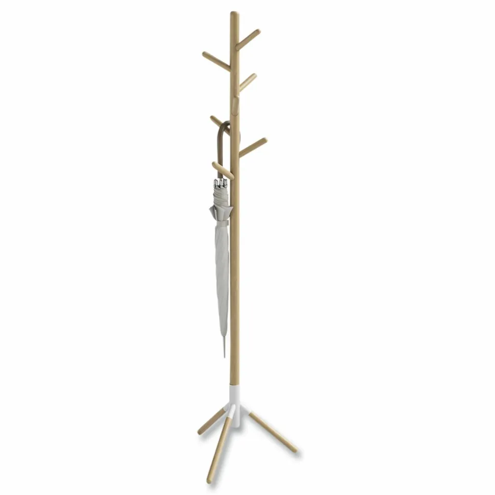 Safco Resi Standing Coat Tree, 6 Hook, 17.25w x 17.25d x 69.5h, White