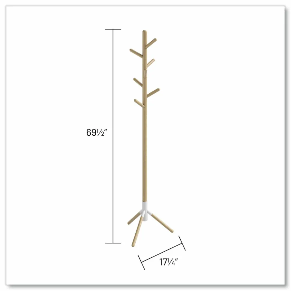 Safco Resi Standing Coat Tree, 6 Hook, 17.25w x 17.25d x 69.5h, White