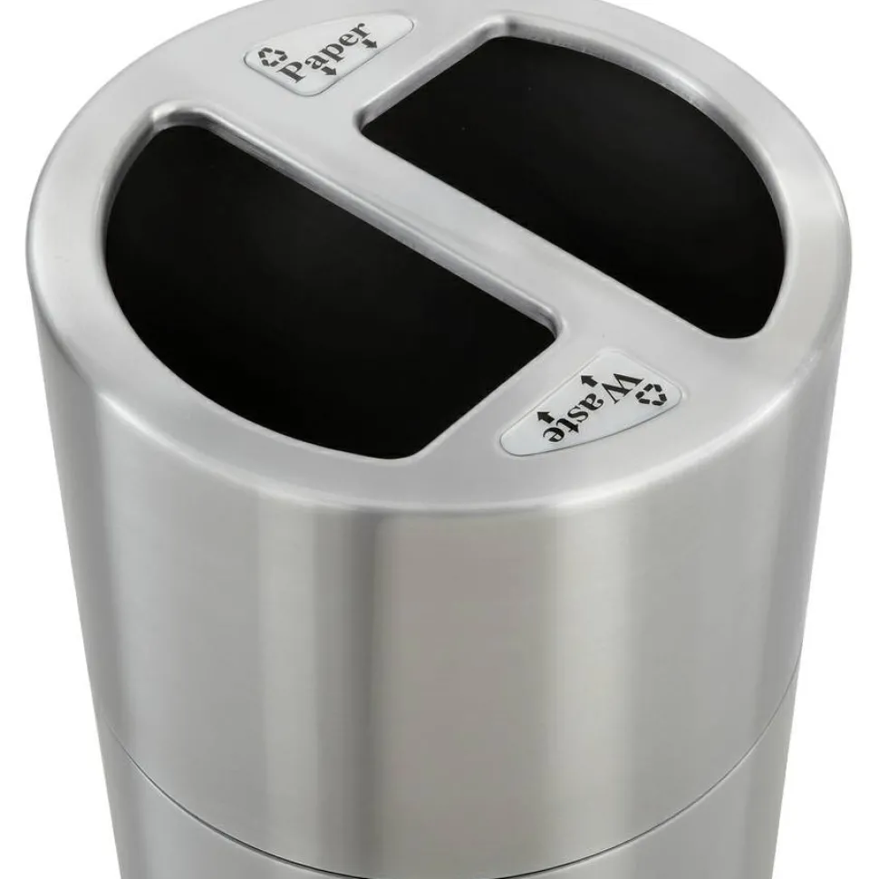 Safco Round Aluminum Dual Recycling Receptacle, 30 Gallons, 17 1/2" x 32 1/2", Stainless Steel