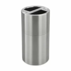 Safco Round Aluminum Dual Recycling Receptacle, 30 Gallons, 17 1/2" x 32 1/2", Stainless Steel