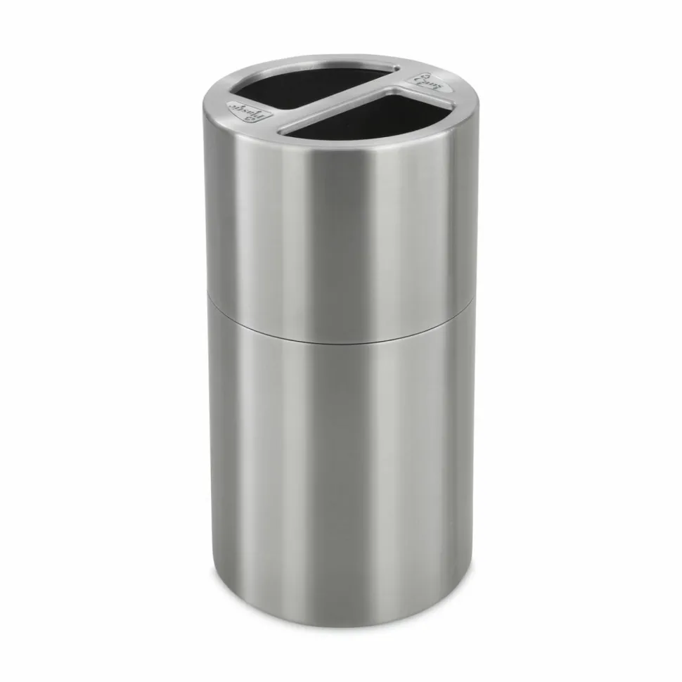 Safco Round Aluminum Dual Recycling Receptacle, 30 Gallons, 17 1/2" x 32 1/2", Stainless Steel
