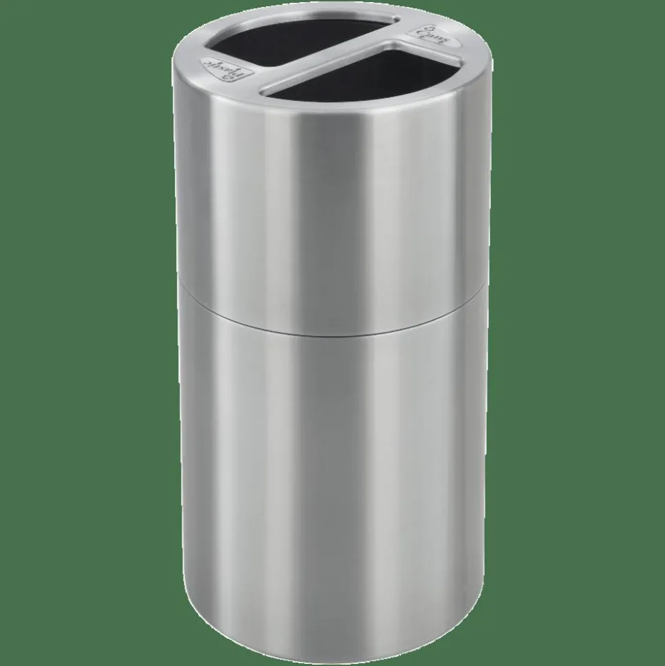Safco Round Aluminum Dual Recycling Receptacle, 30 Gallons, 17 1/2" x 32 1/2", Stainless Steel