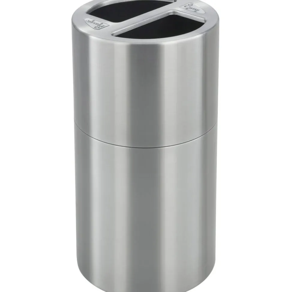 Safco Round Aluminum Dual Recycling Receptacle, 30 Gallons, 17 1/2" x 32 1/2", Stainless Steel