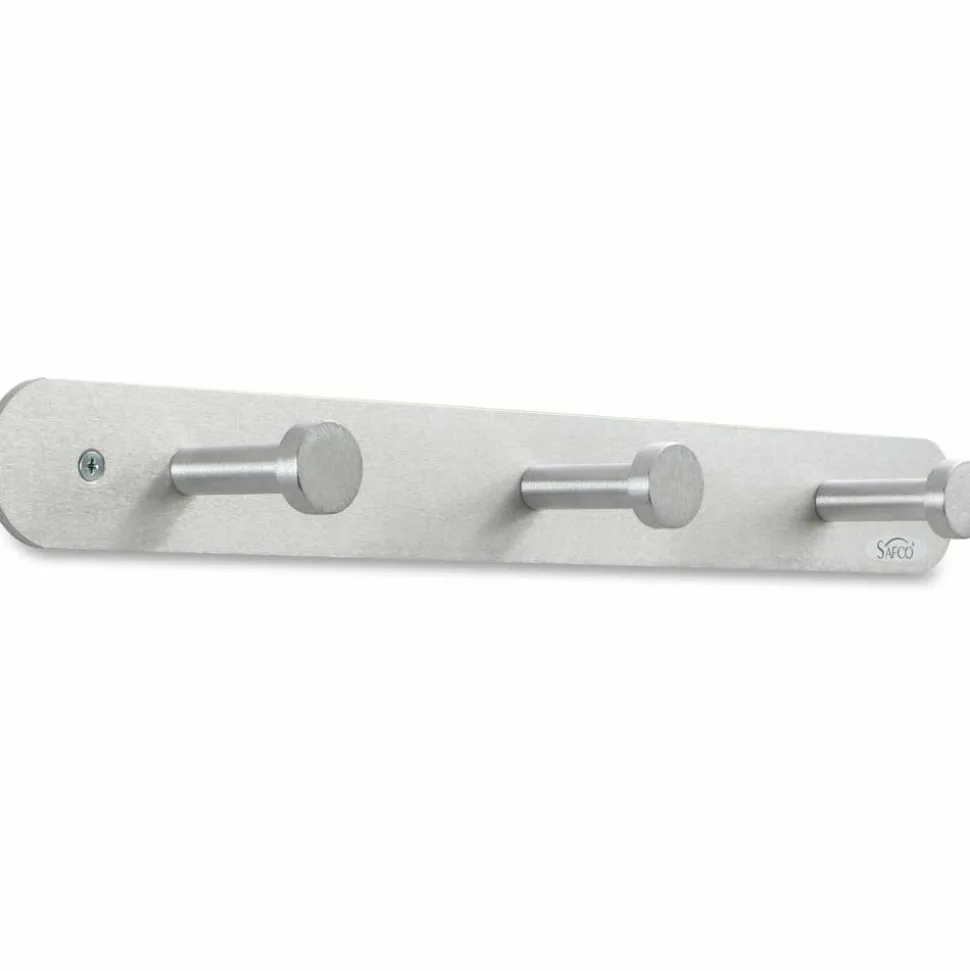 Safco Rounded Design Coat Hooks, 2"H x 18"W x 2 5/8"D, Silver