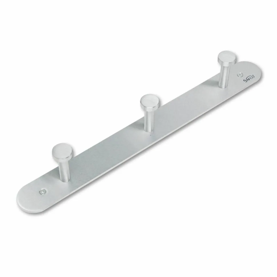 Safco Rounded Design Coat Hooks, 2"H x 18"W x 2 5/8"D, Silver