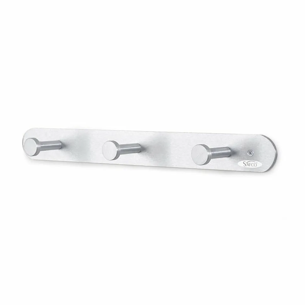 Safco Rounded Design Coat Hooks, 2"H x 18"W x 2 5/8"D, Silver