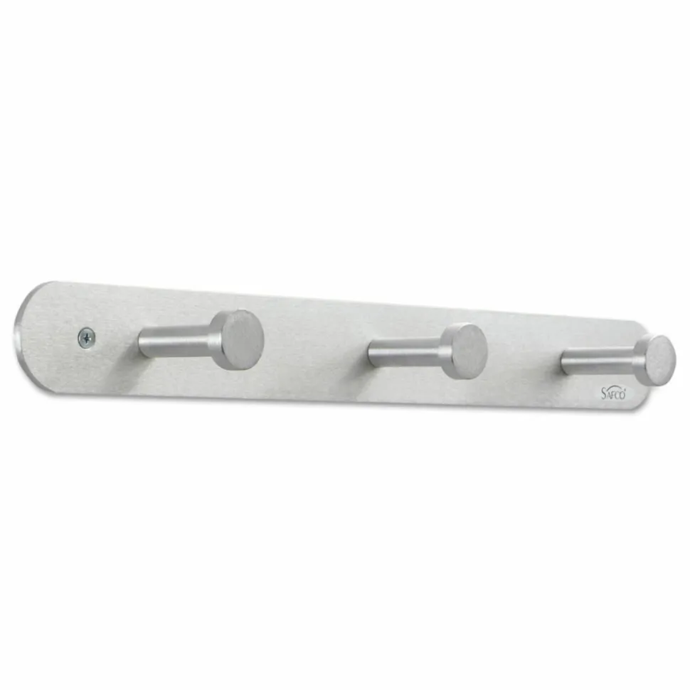 Safco Rounded Design Coat Hooks, 2"H x 18"W x 2 5/8"D, Silver